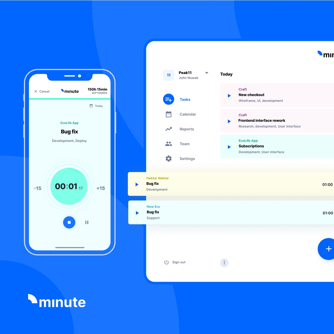 Minute Time Tracker App Created by Peak11 Software House